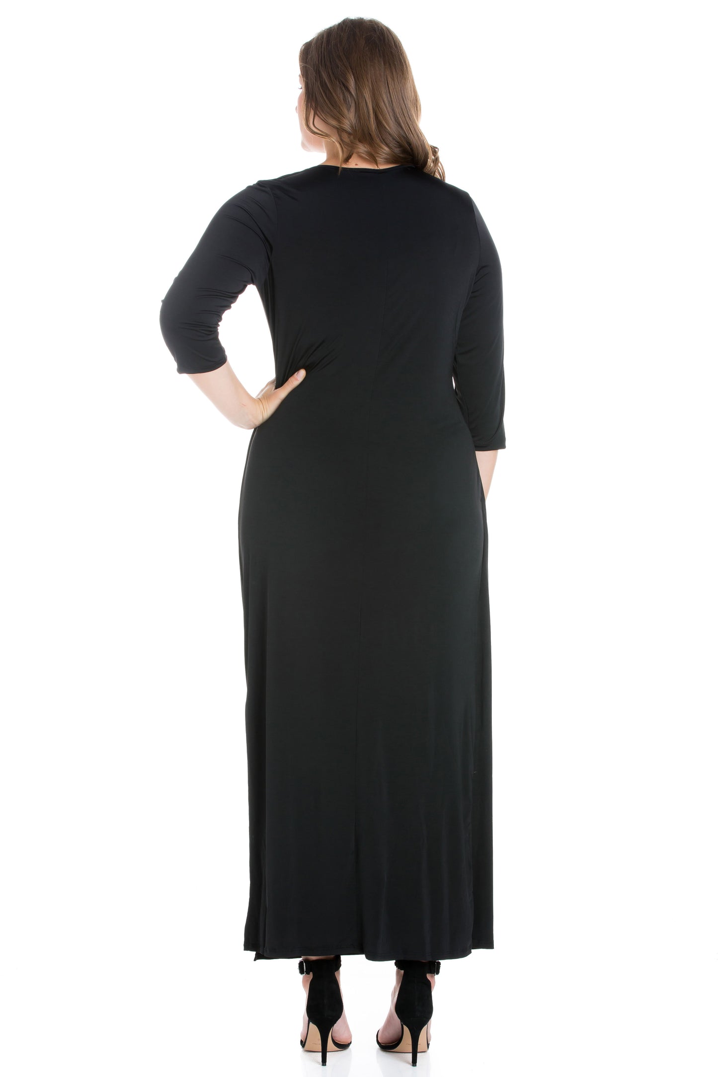 Womens Curvy Fitted V-Neck Side Slit Maxi Dress