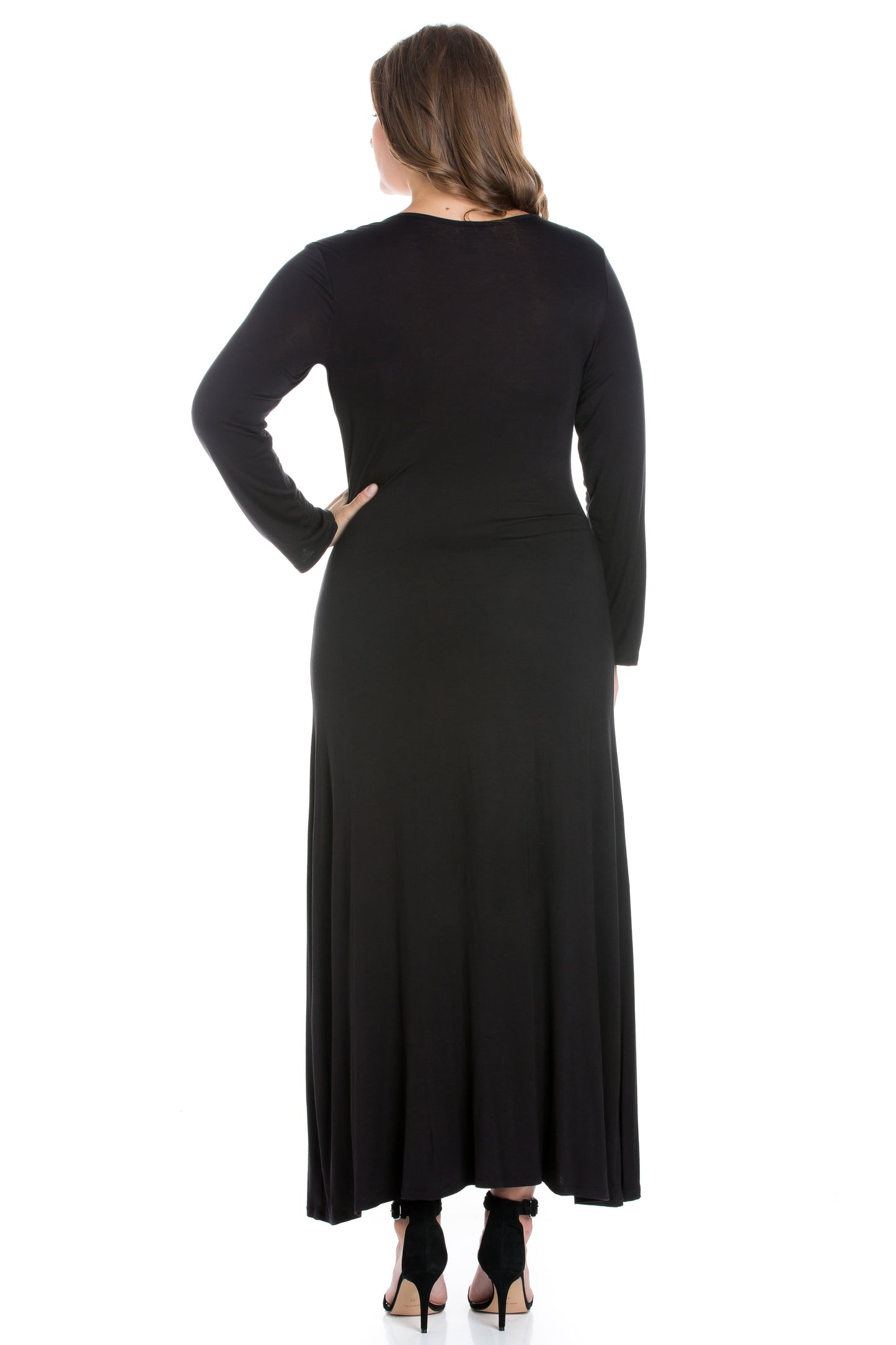 Womens Curvy Black Womens Long Sleeve Maxi Dress