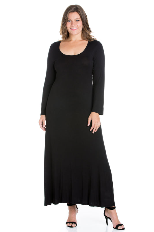 Womens Curvy Black Womens Long Sleeve Maxi Dress