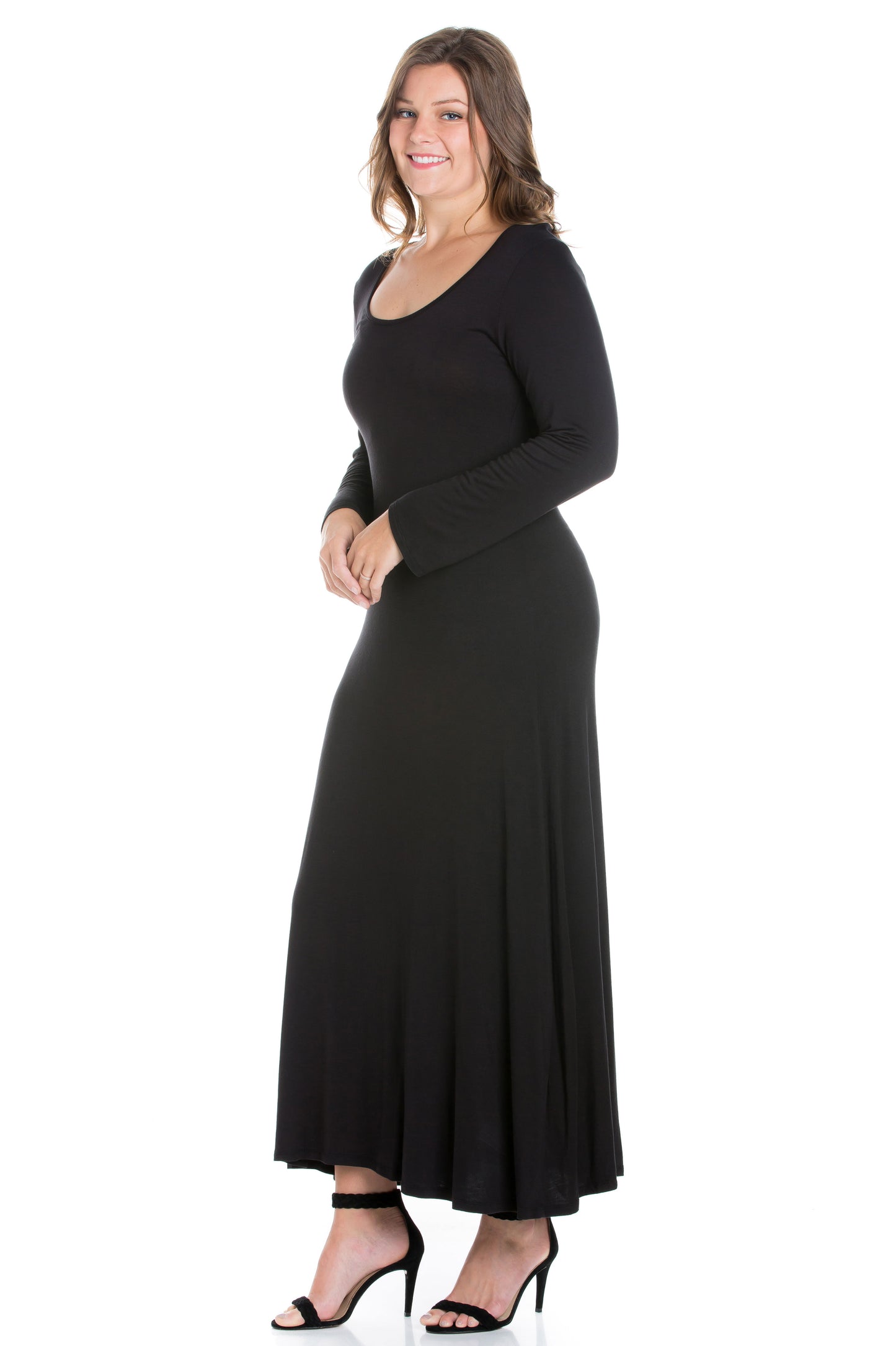 Womens Curvy Black Womens Long Sleeve Maxi Dress