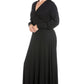 Womens Curvy Black V-Neck Long Sleeve Maxi Dress