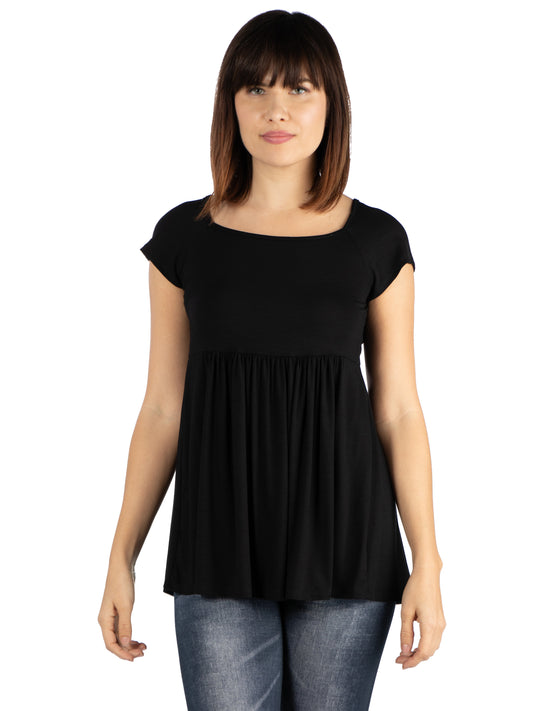 Womens Missy Tunic Top with Cap Sleeve and Fitted Waist