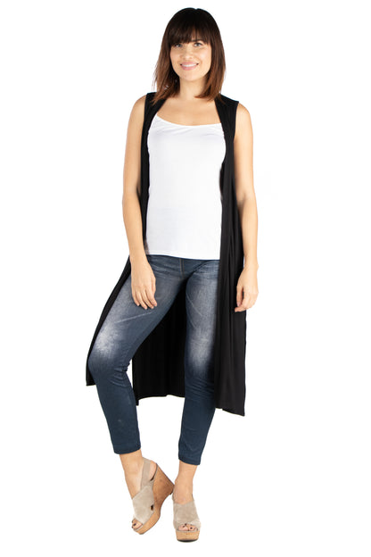 Womens Missy Sleeveless Long Cardigan Vest with Side Slit