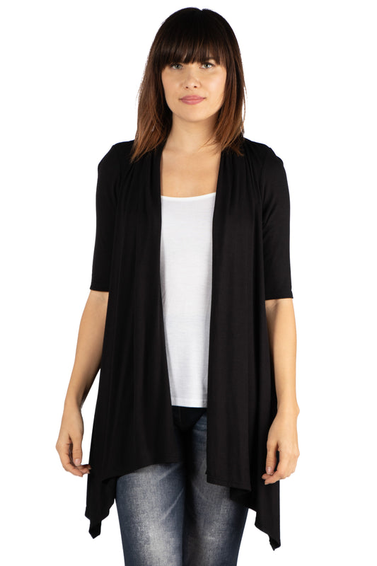 Womens Missy Loose Fit Open Front Cardigan with Half Sleeve