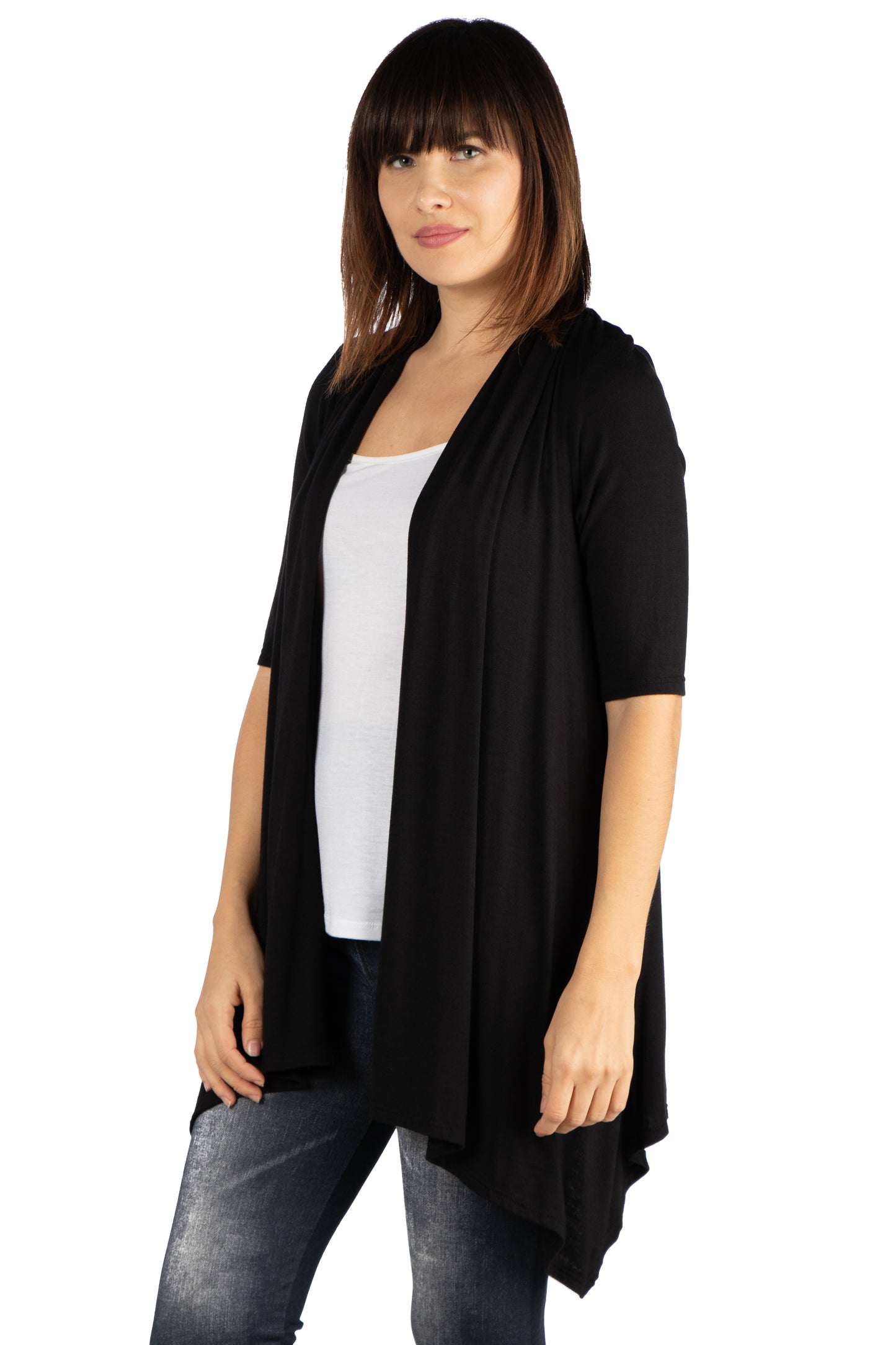 Womens Missy Loose Fit Open Front Cardigan with Half Sleeve