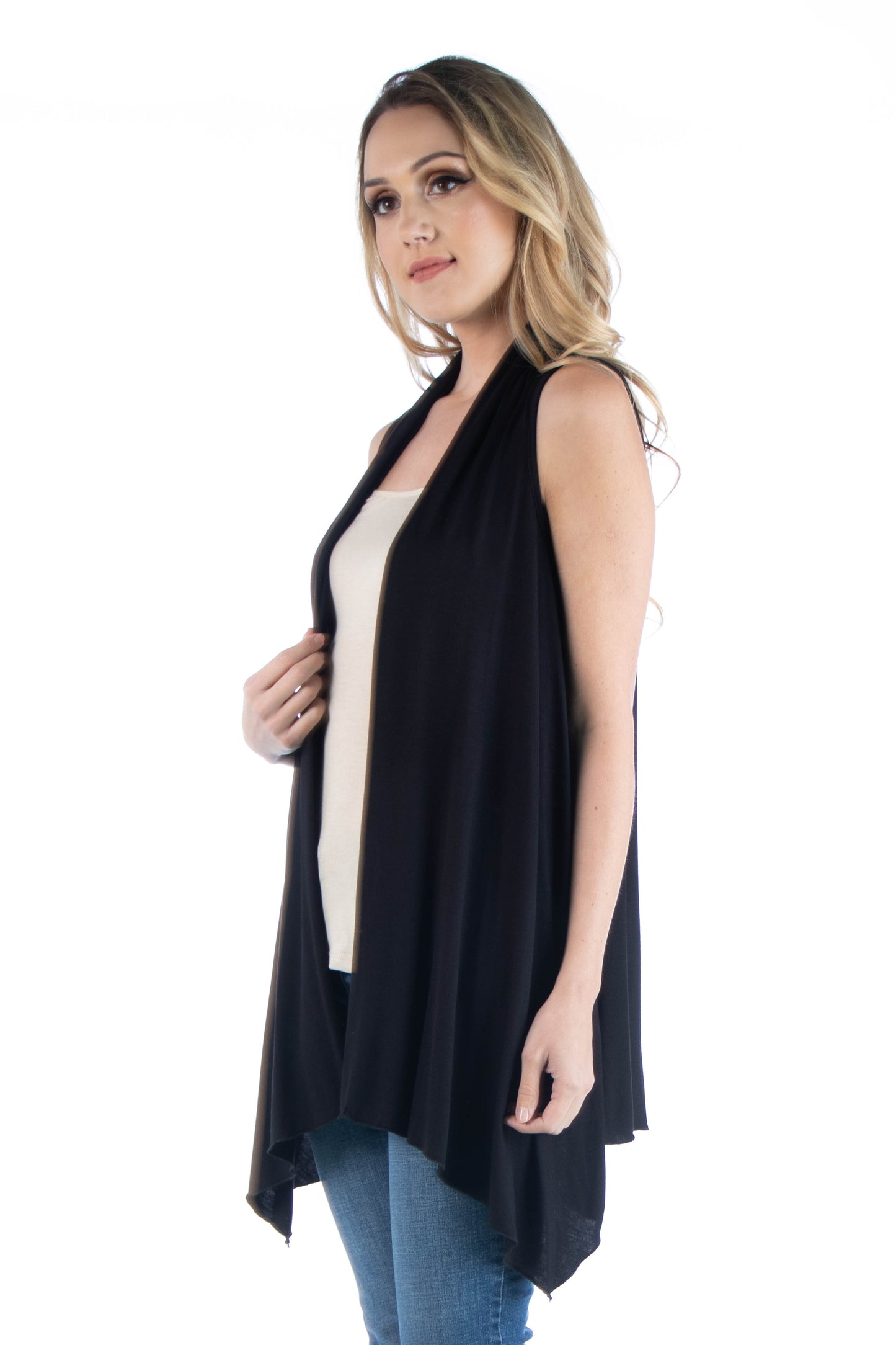 Womens Missy Draped Open Front Sleeveless Cardigan Vest