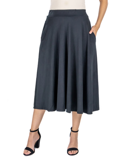 Womens Missy Elastic Waist Pleated Pocket Midi Skirt