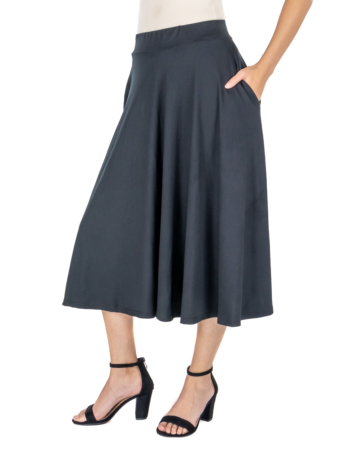 Womens Missy Elastic Waist Pleated Pocket Midi Skirt