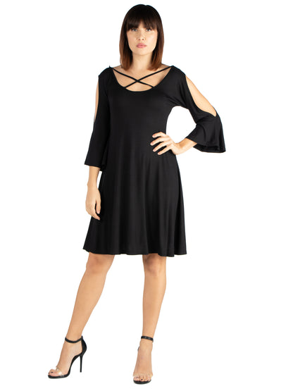 Womens Missy Knee Length Cold Shoulder Dress