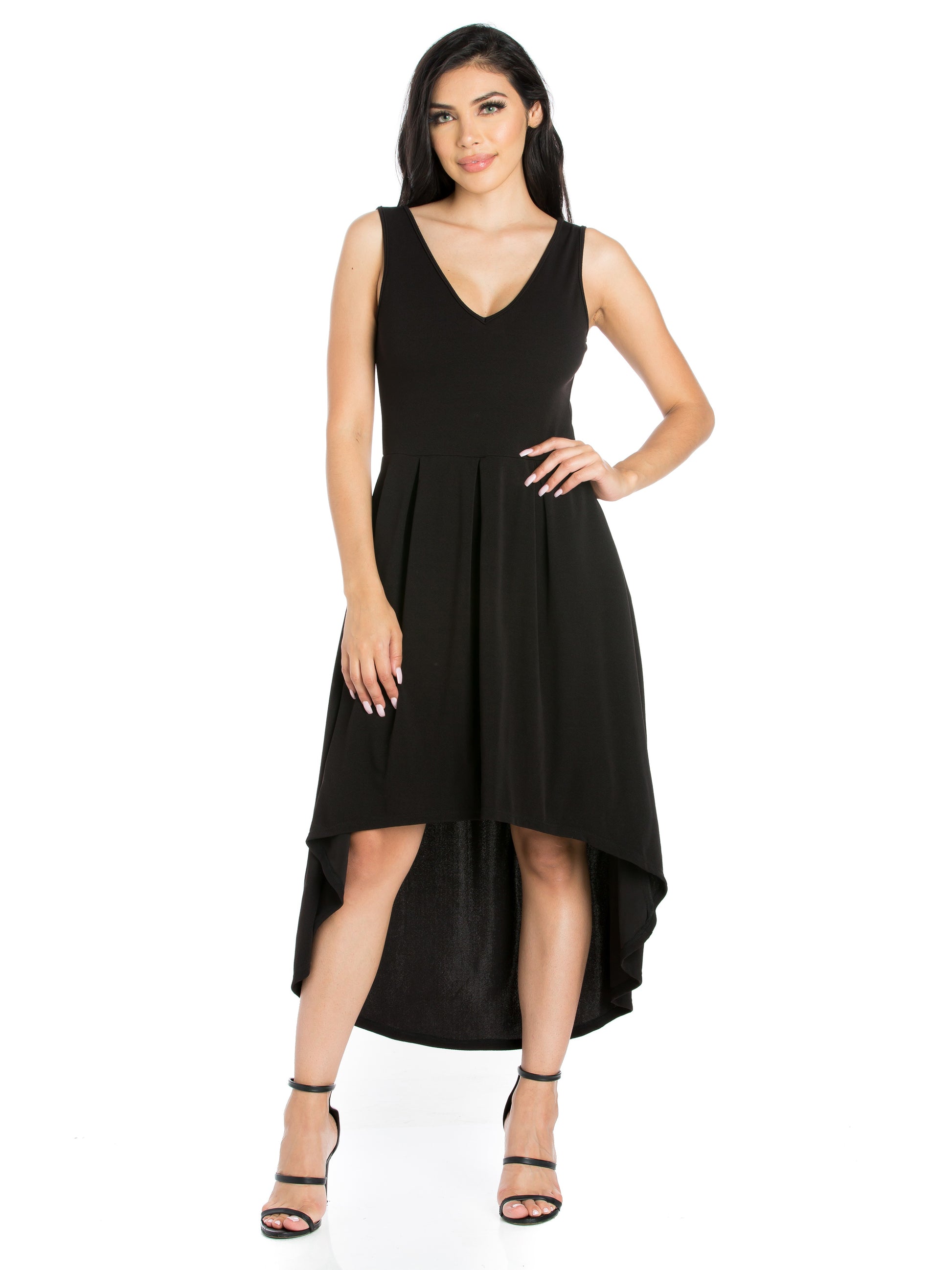 Womens Missy Sleeveless Fit N Flare High Low Dress Black Clothing Group Womens Missy Sleeveless Fit N Flare High Low Dress Black Clothing Group