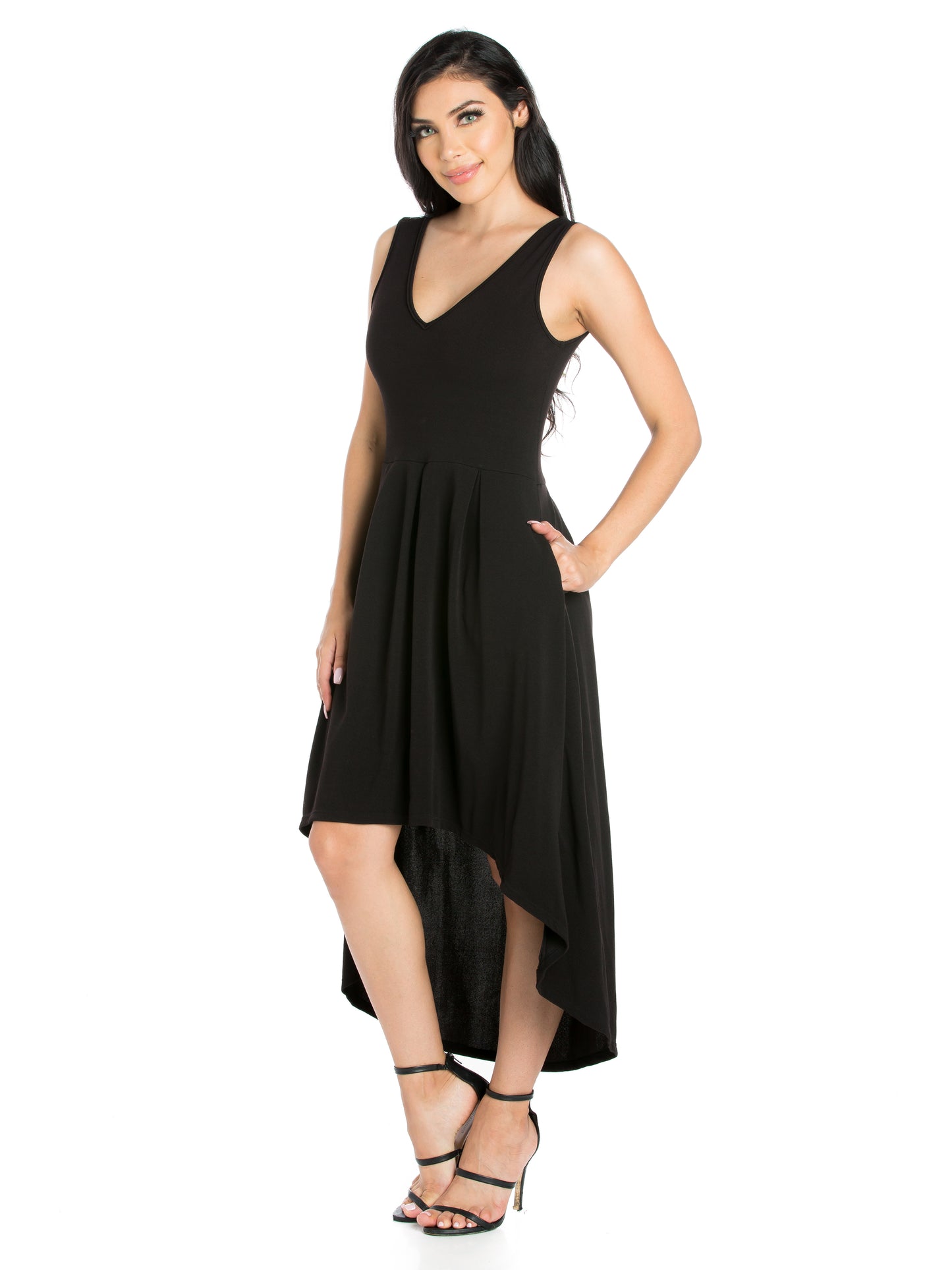 Womens Missy Sleeveless Fit N Flare High Low Dress