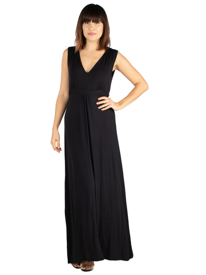 Womens Missy V Neck Sleeveless Maxi Dress with Belt