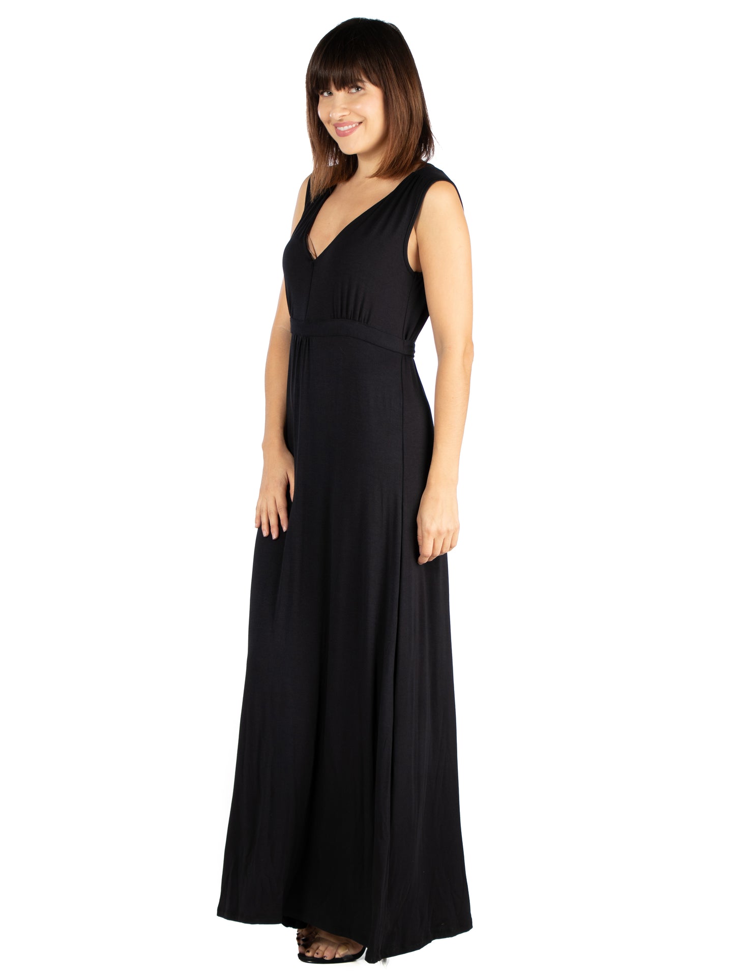 Womens Missy V Neck Sleeveless Maxi Dress with Belt