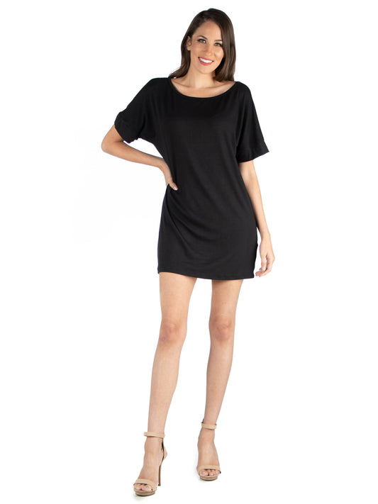 Womens Missy Loose Fit T Shirt Dress with boat Neck