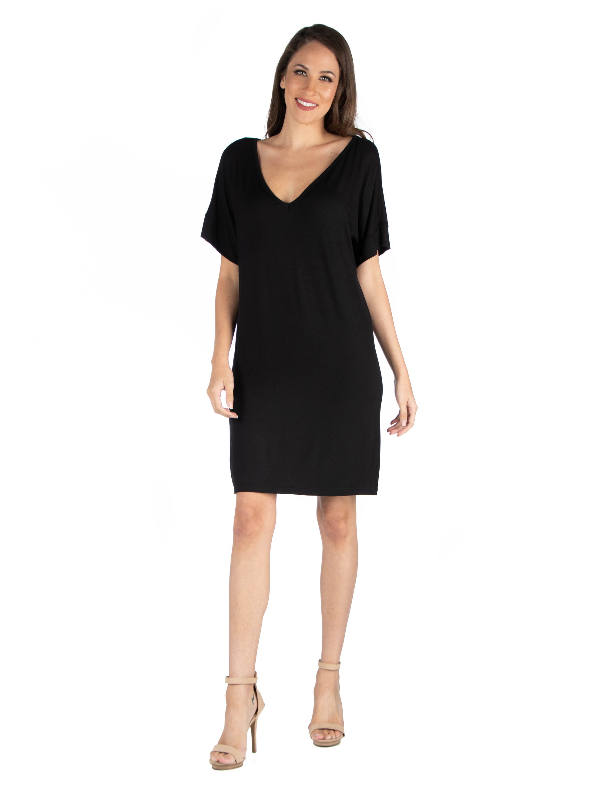 Womens Missy Loose Fit T Shirt Dress with V Neck Black Clothing Group Womens Missy Loose Fit T Shirt Dress with V Neck Black Clothing Group