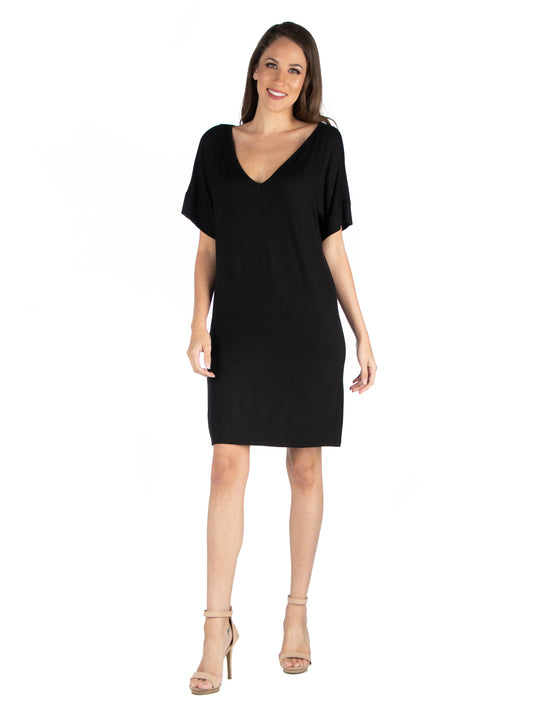 Womens Missy Loose Fit T Shirt Dress with V Neck