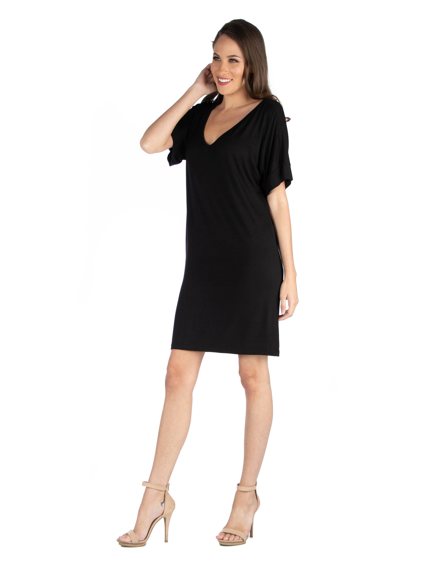 Womens Missy Loose Fit T Shirt Dress with V Neck