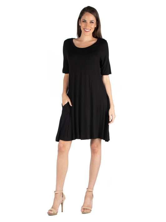 Womens Missy Soft Flare T Shirt Dress with Pocket Detail