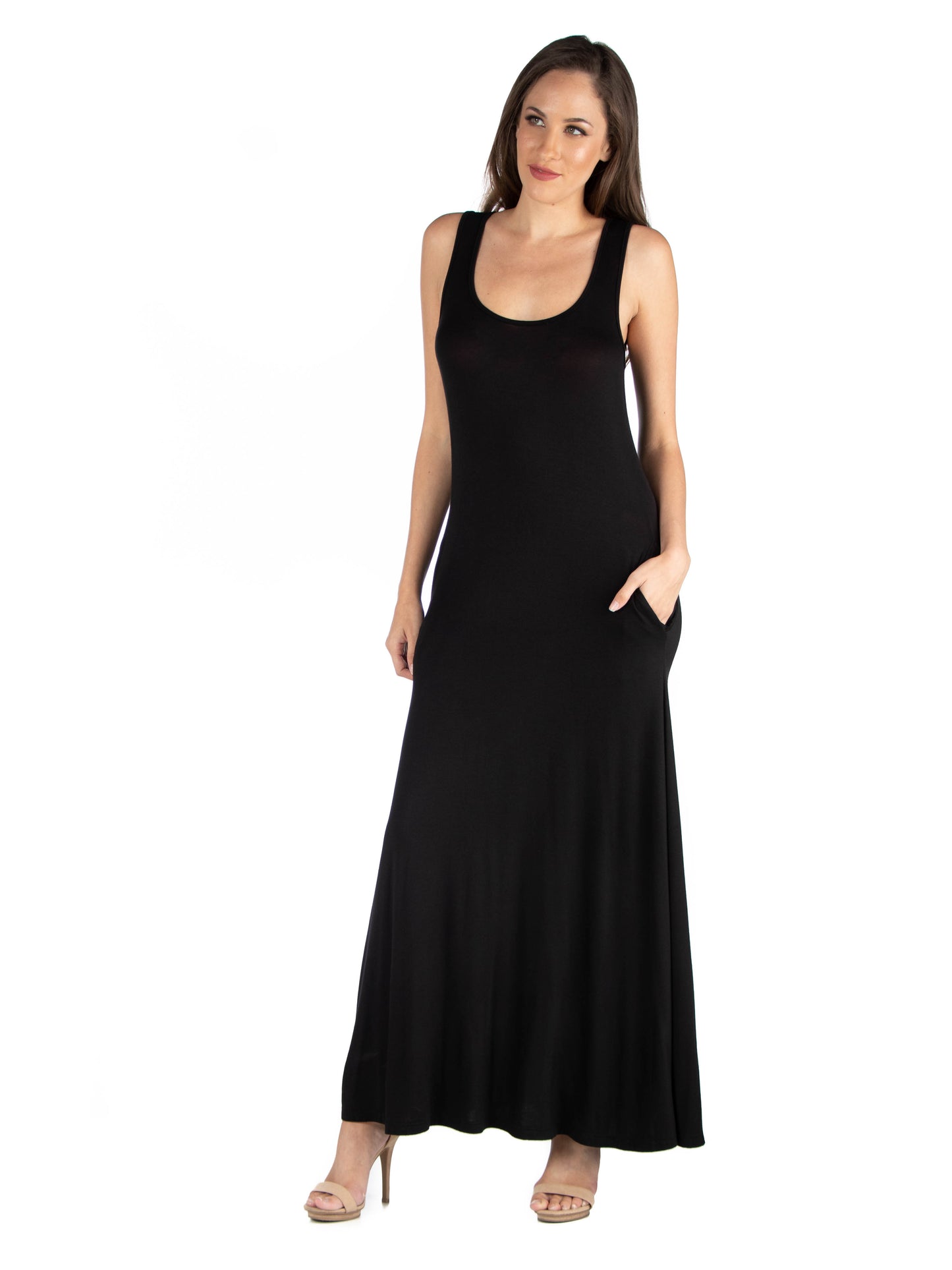 Womens Missy Scoop Neck Sleeveless Maxi Dress with Pockets