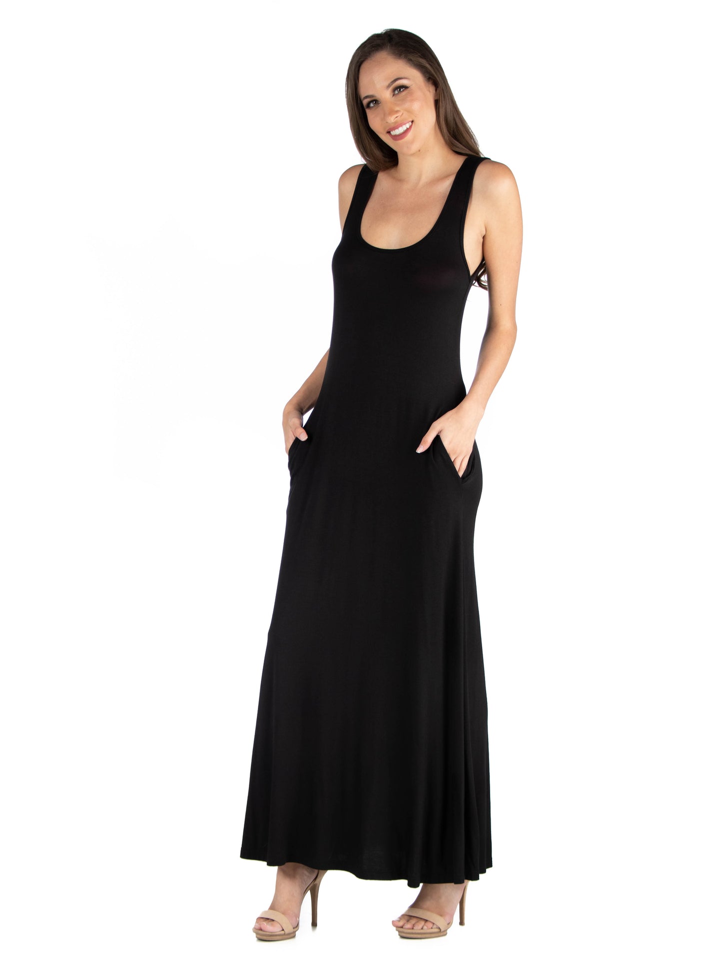 Womens Missy Scoop Neck Sleeveless Maxi Dress with Pockets