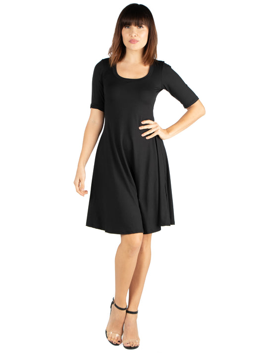 Womens Missy A Line Knee Length Dress Elbow Length Sleeves