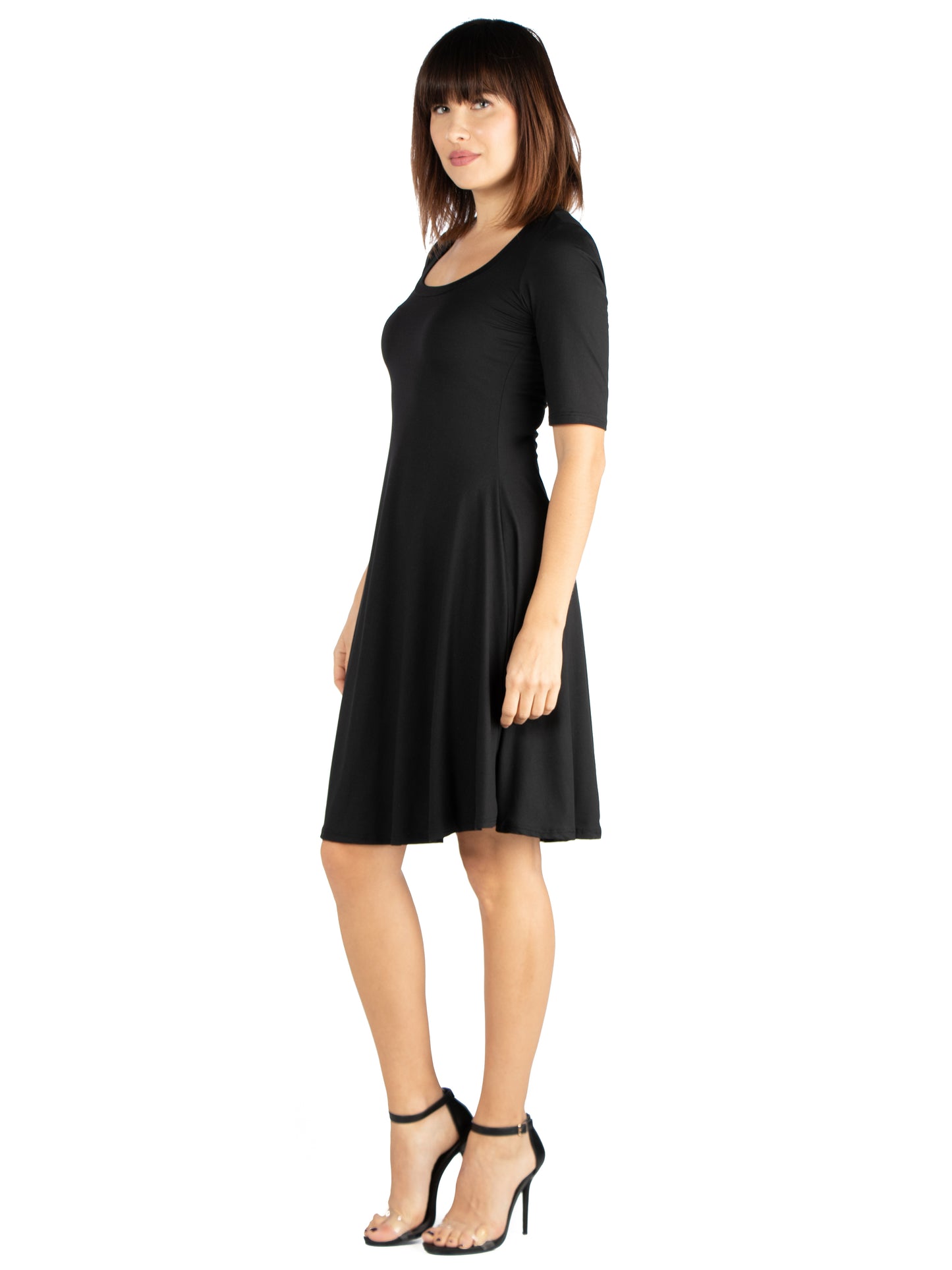 Womens Missy A Line Knee Length Dress Elbow Length Sleeves