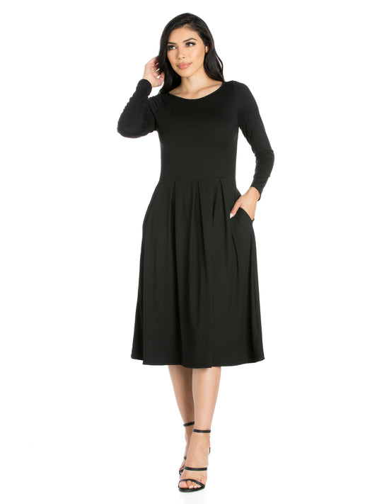 Womens Missy Midi Length Fit N Flare Pocket Dress