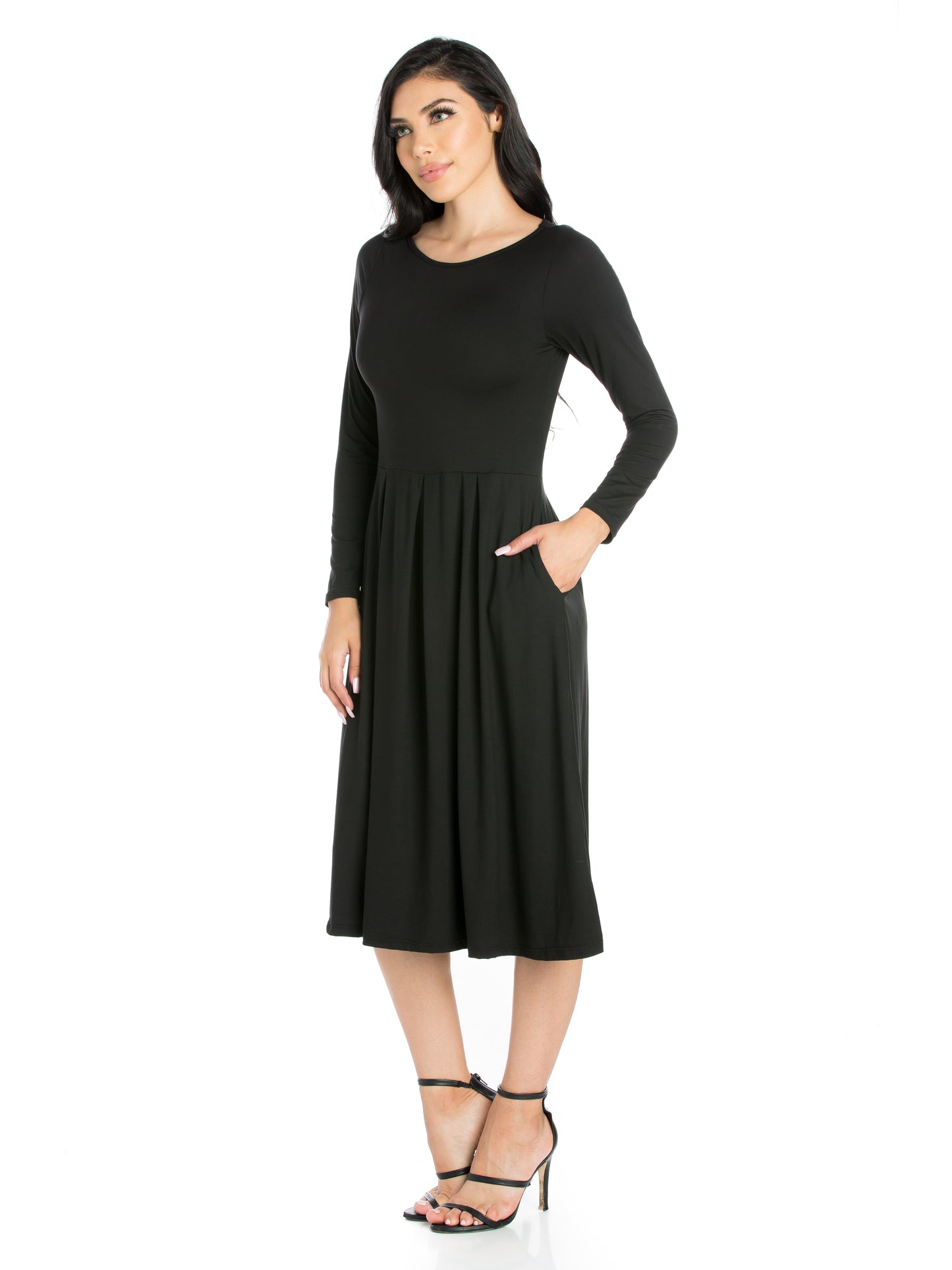 Womens Missy Midi Length Fit N Flare Pocket Dress