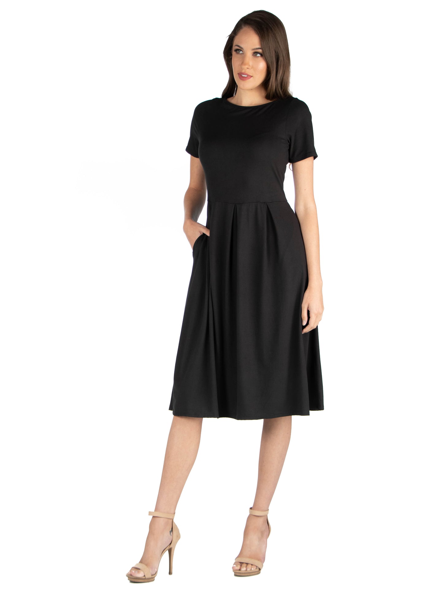 Womens Missy Midi Dress with Short Sleeves and Pocket Detail