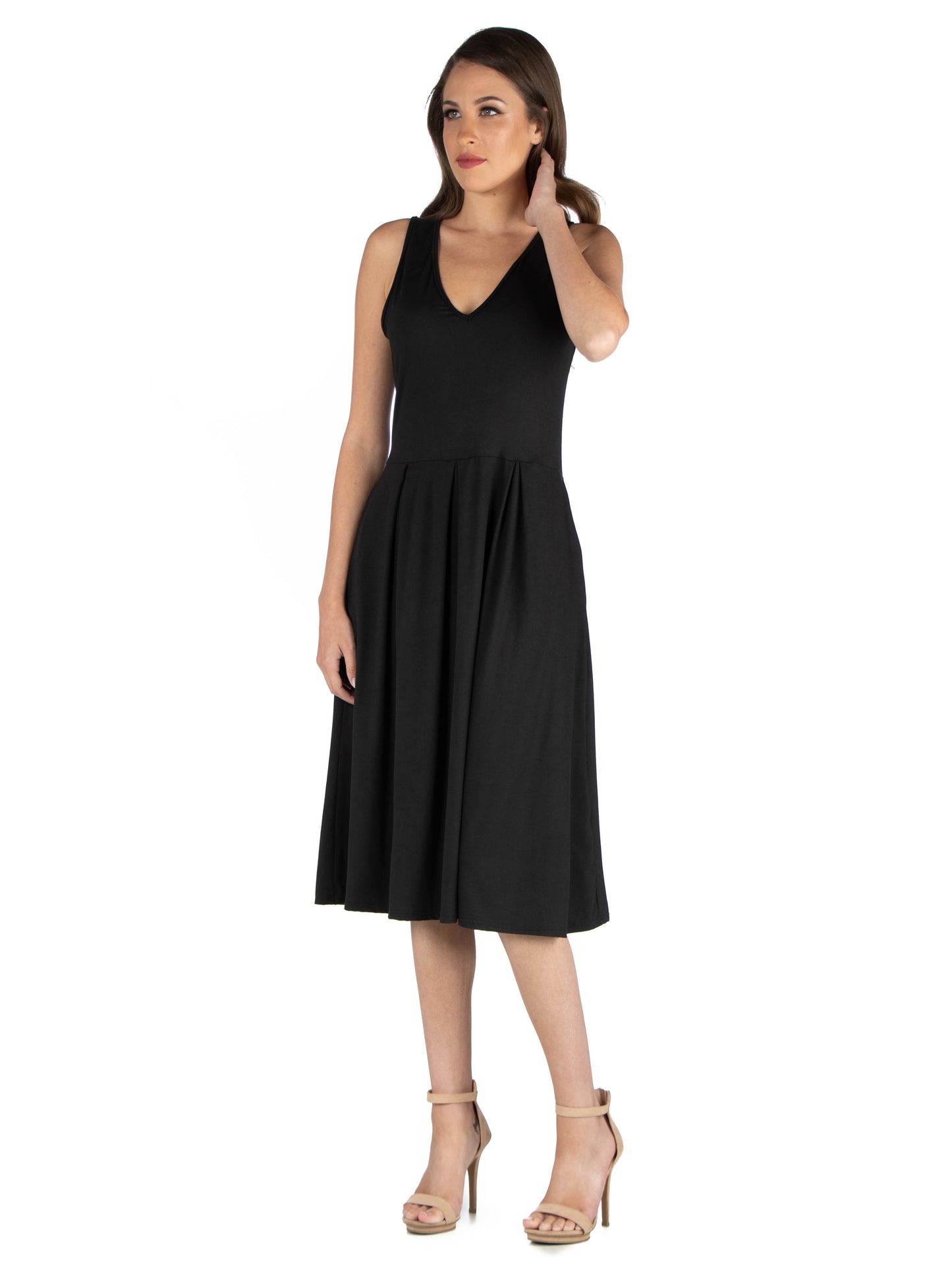 Womens Missy Fit and Flare Midi Sleeveless Dress with Pocket Detail