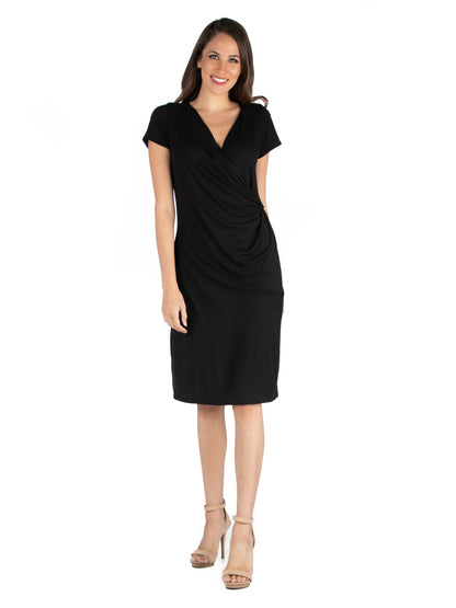 Womens Missy Short Sleeve Knee Length Faux Wrap Dress