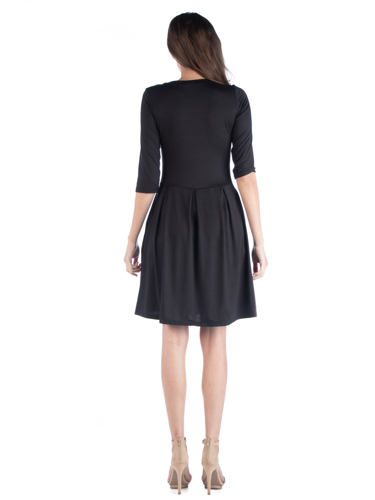 Womens Missy Three Quarter Sleeve Fit and Flare Mini Dress