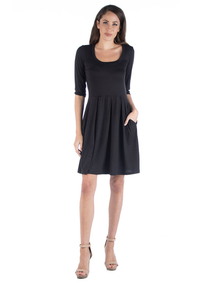 Womens Missy Three Quarter Sleeve Fit and Flare Mini Dress