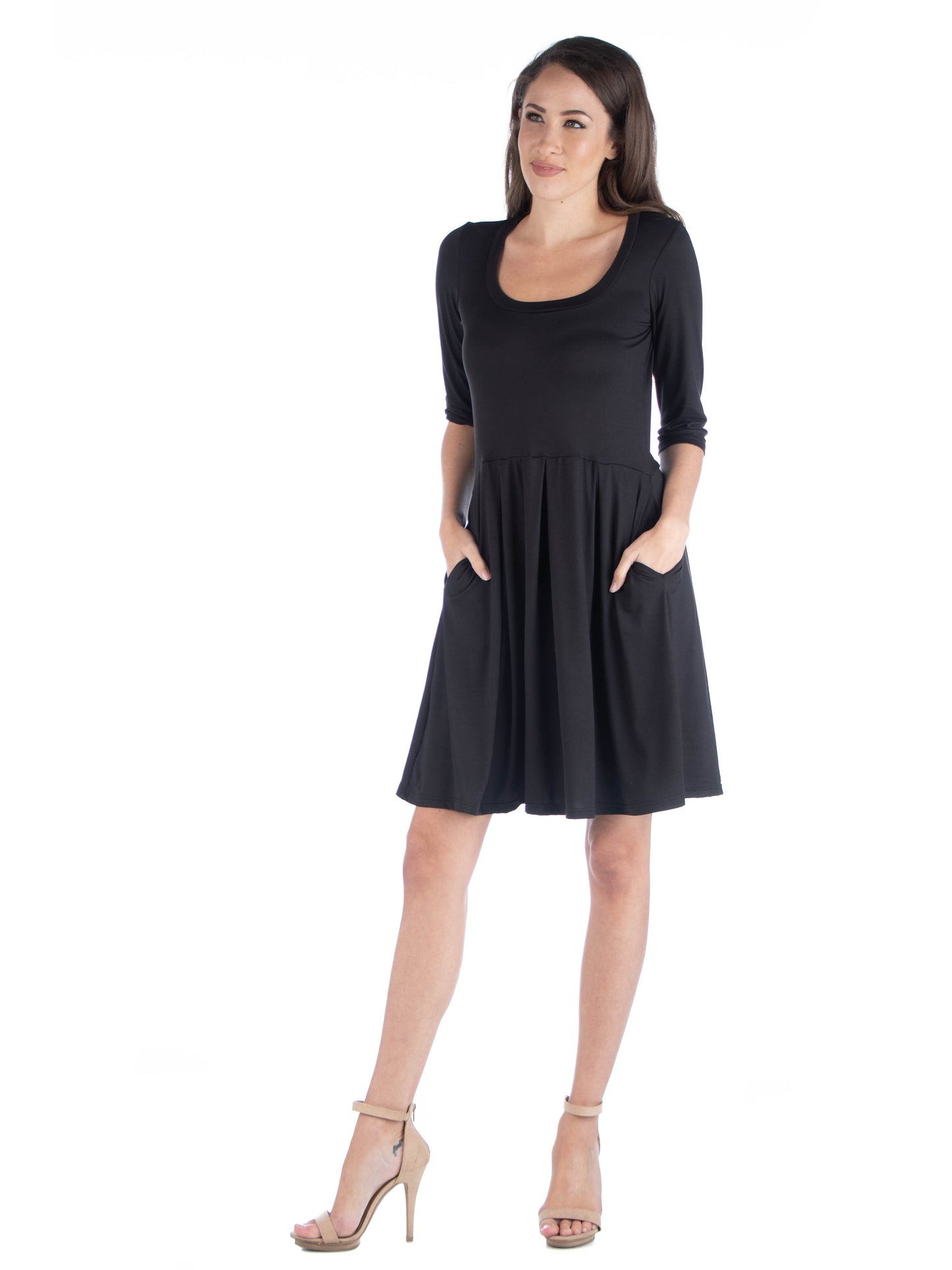 Womens Missy Three Quarter Sleeve Fit and Flare Mini Dress