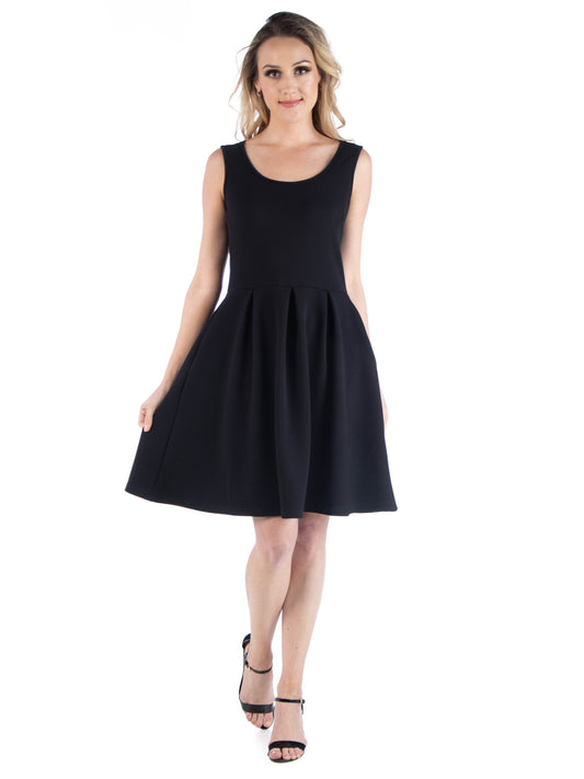 Womens Missy Sleeveless Pleated Skater Dress with Pockets