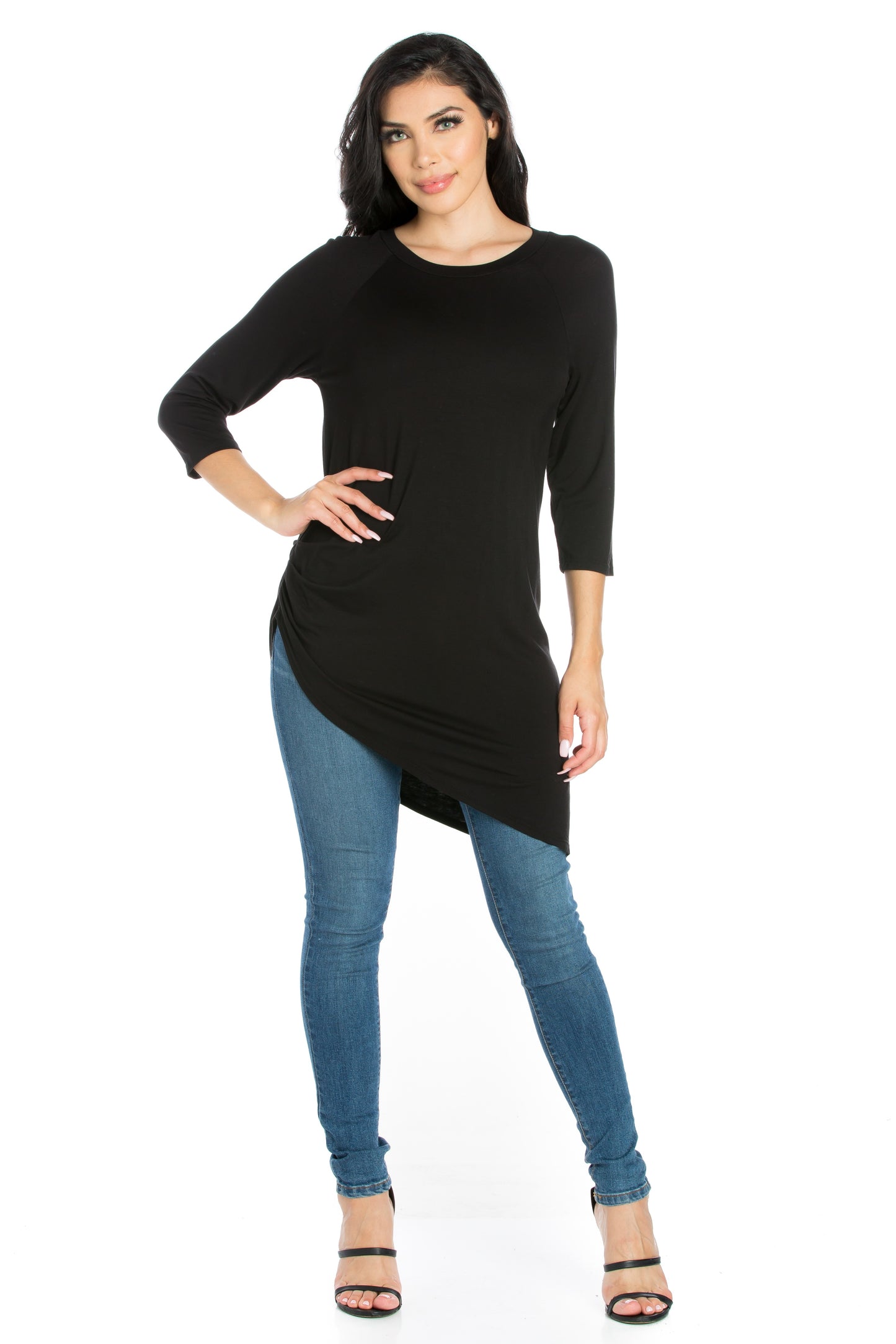 Womens Missy Asymmetrical Three Quarter Sleeve Tunic Top