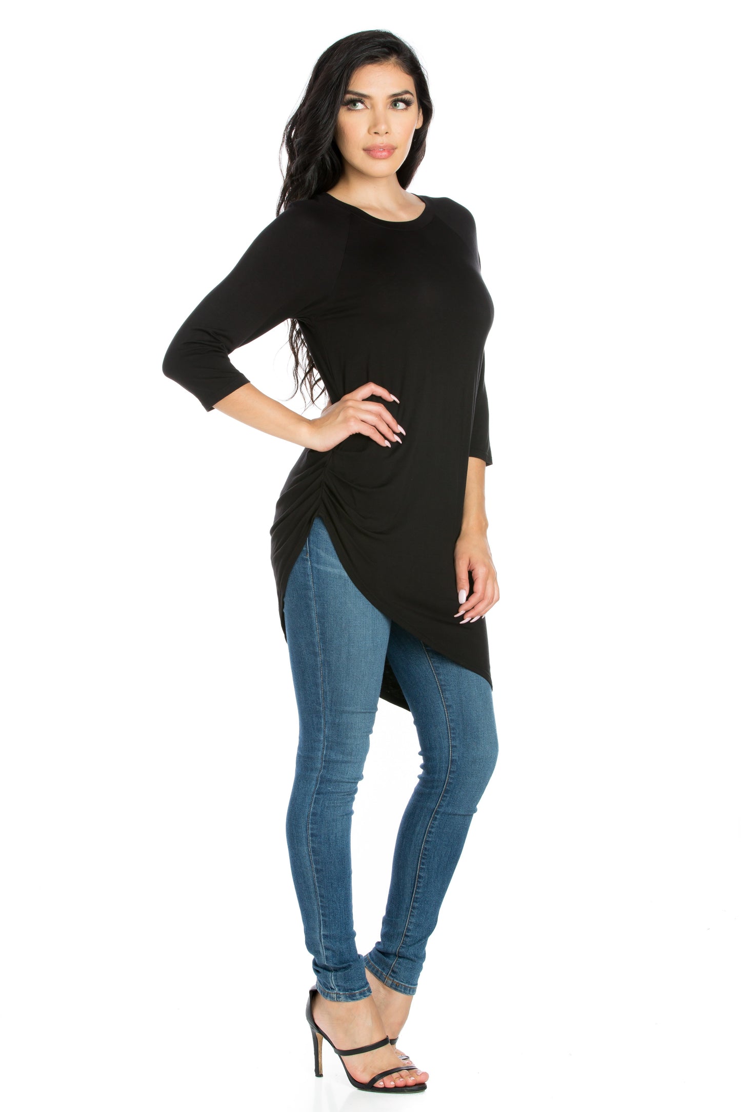 Womens Missy Asymmetrical Three Quarter Sleeve Tunic Top