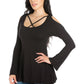 Womens Missy Criss Cross Cold Shoulder Long Sleeve Top