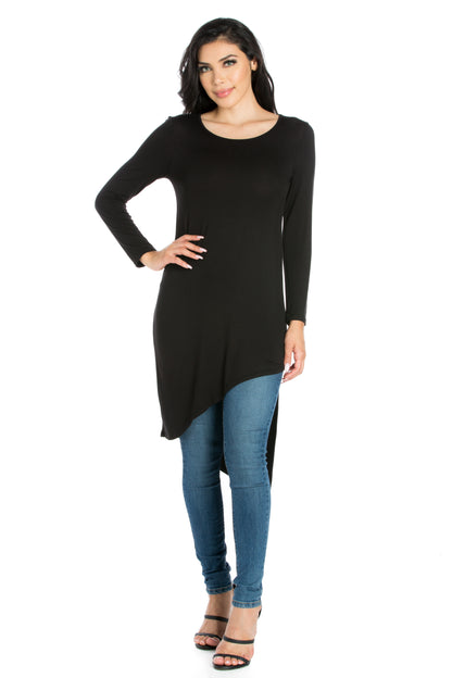 Womens Missy Long Sleeve Knee Length Asymmetrical Tunic Top