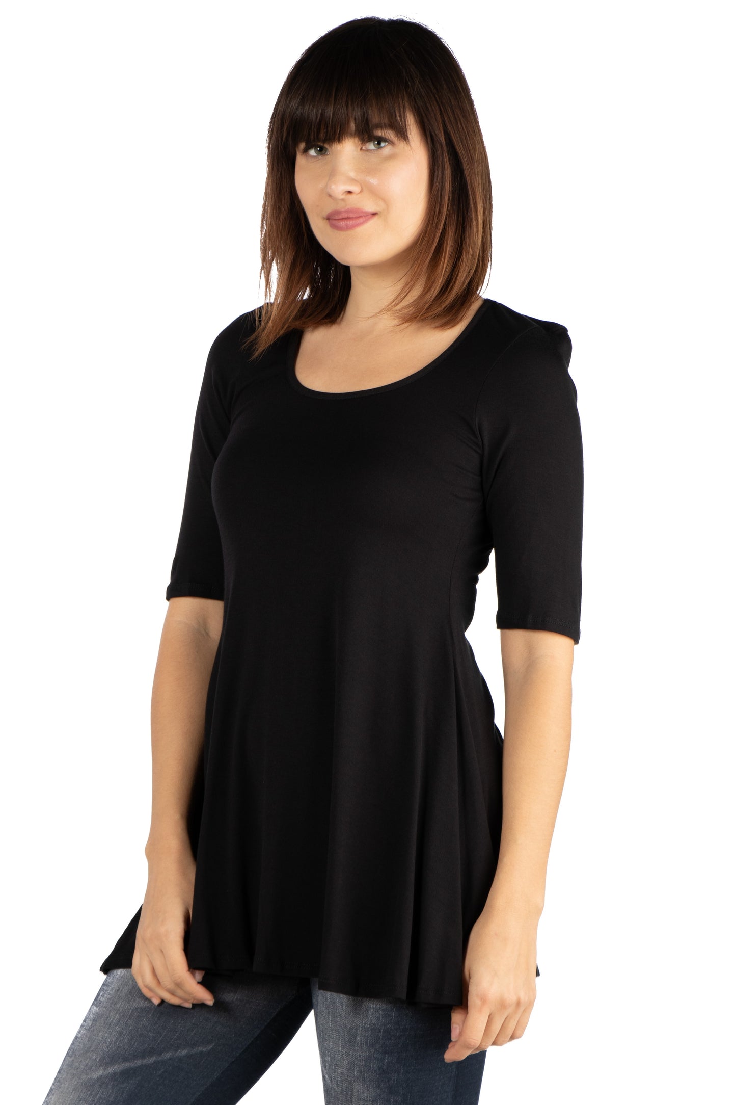 Womens Missy Elbow Sleeve Swing Tunic Top For Women