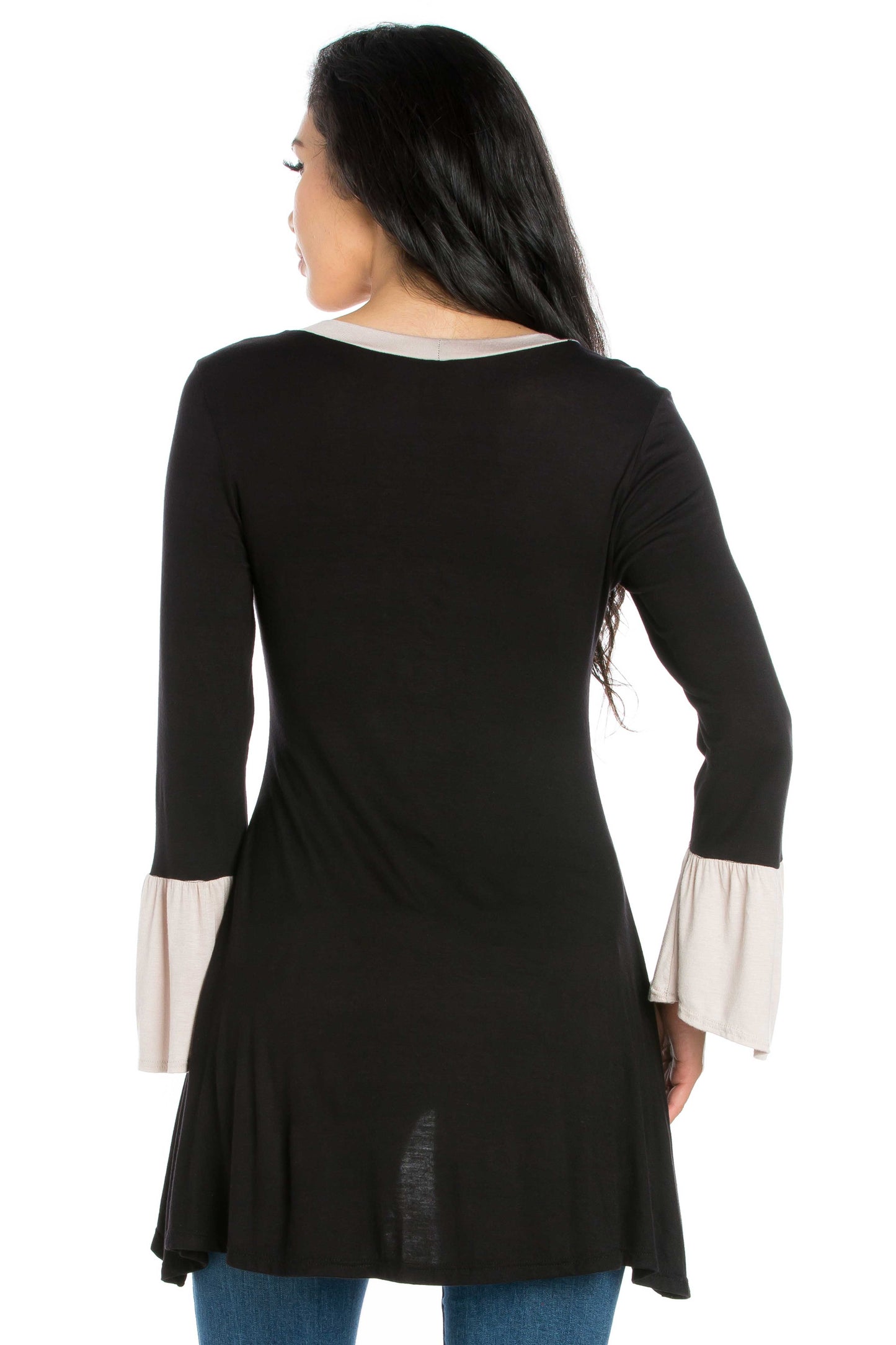 Womens Missy Long Bell Sleeve Flared Tunic Top