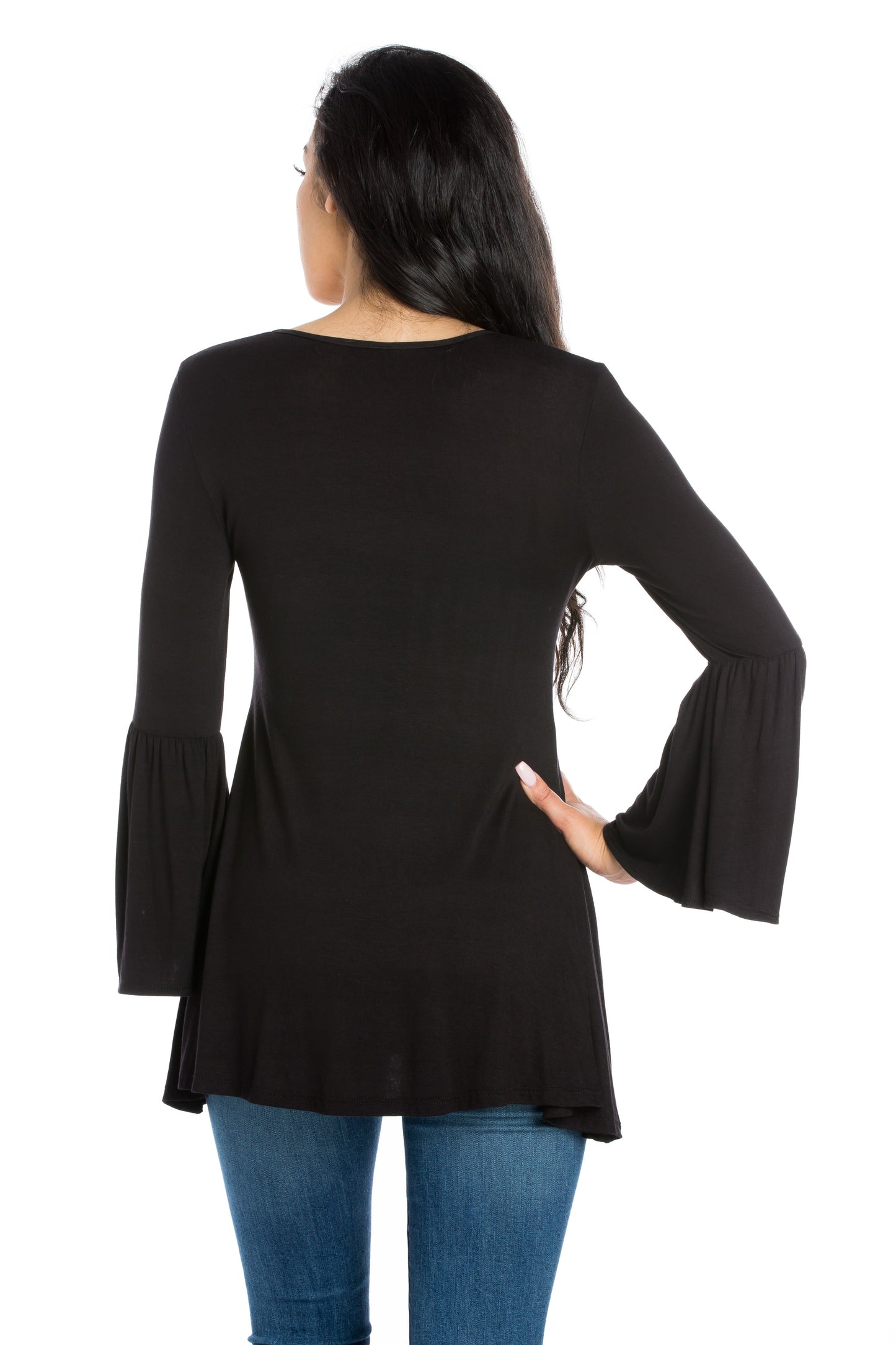 Womens Missy Wide Neck Pleated Long Sleeve Tunic Top