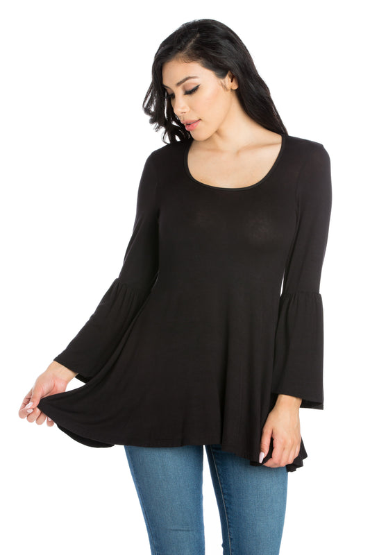 Womens Missy Long Bell Sleeve Flared Tunic Top