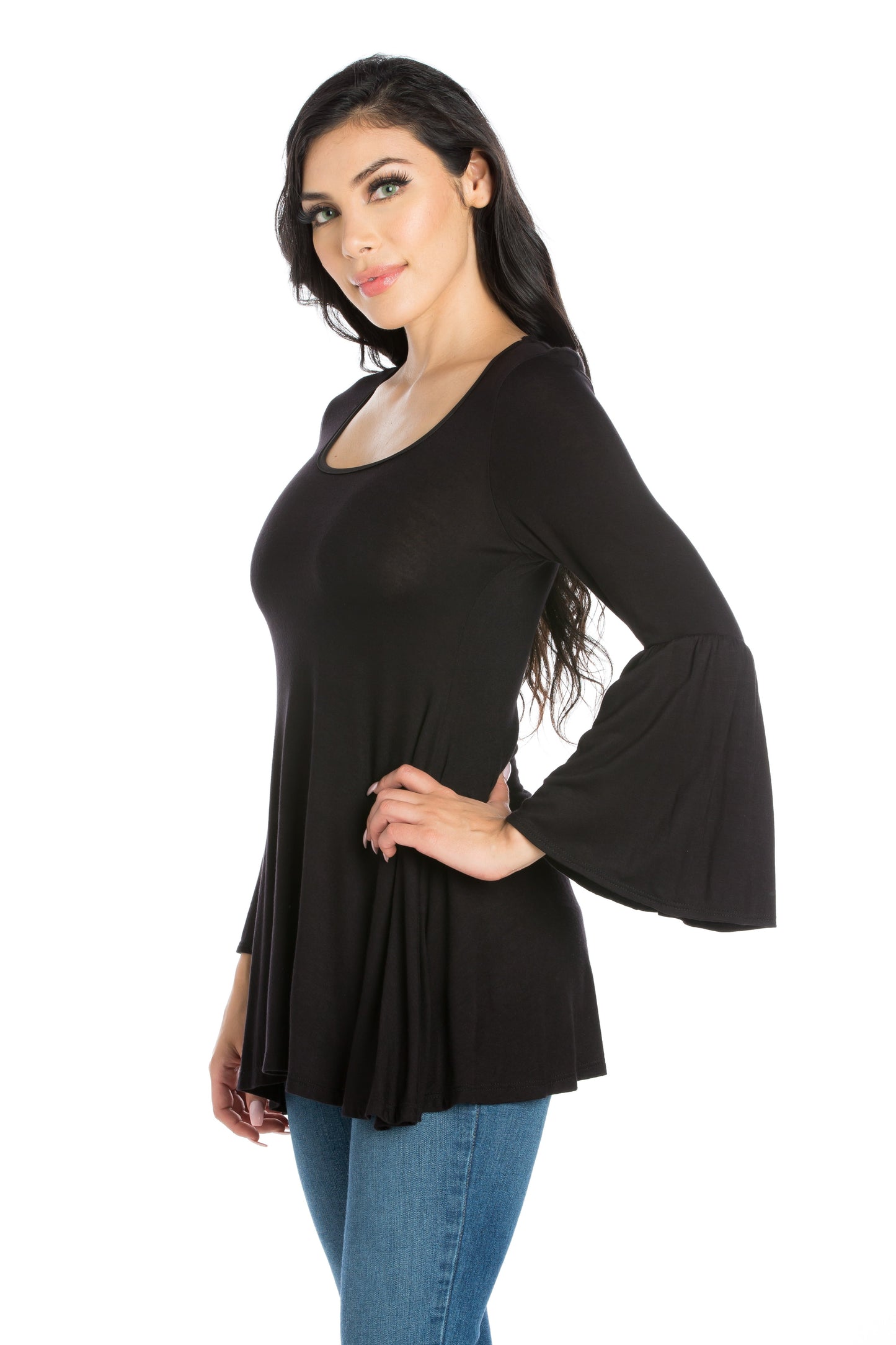 Womens Missy Long Bell Sleeve Flared Tunic Top