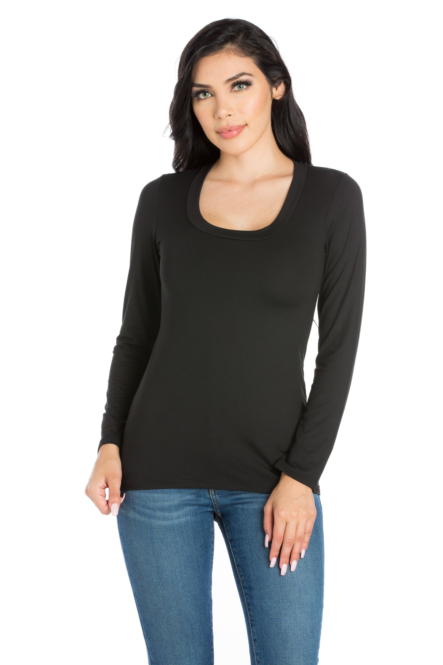 Womens Missy Solid Long Sleeve Scoop Neck Womens Tee