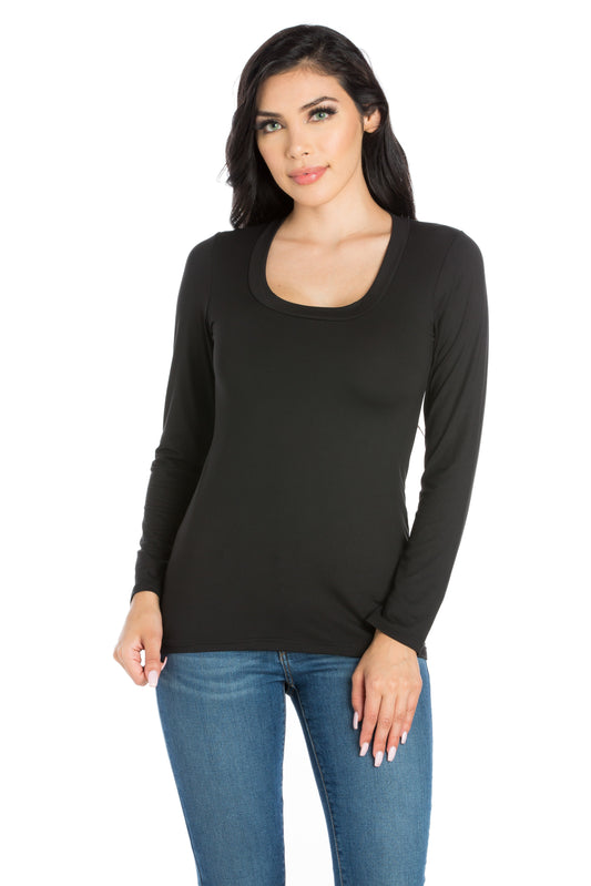 Womens Missy Solid Long Sleeve Scoop Neck Womens Tee