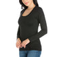Womens Missy Solid Long Sleeve Scoop Neck Womens Tee
