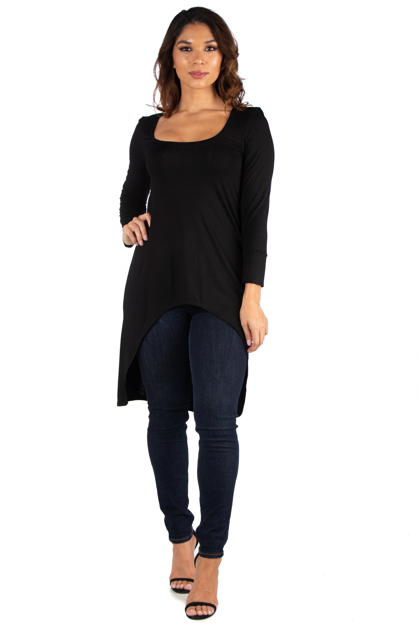 Womens Missy Long Sleeve Hi Low Tunic Top