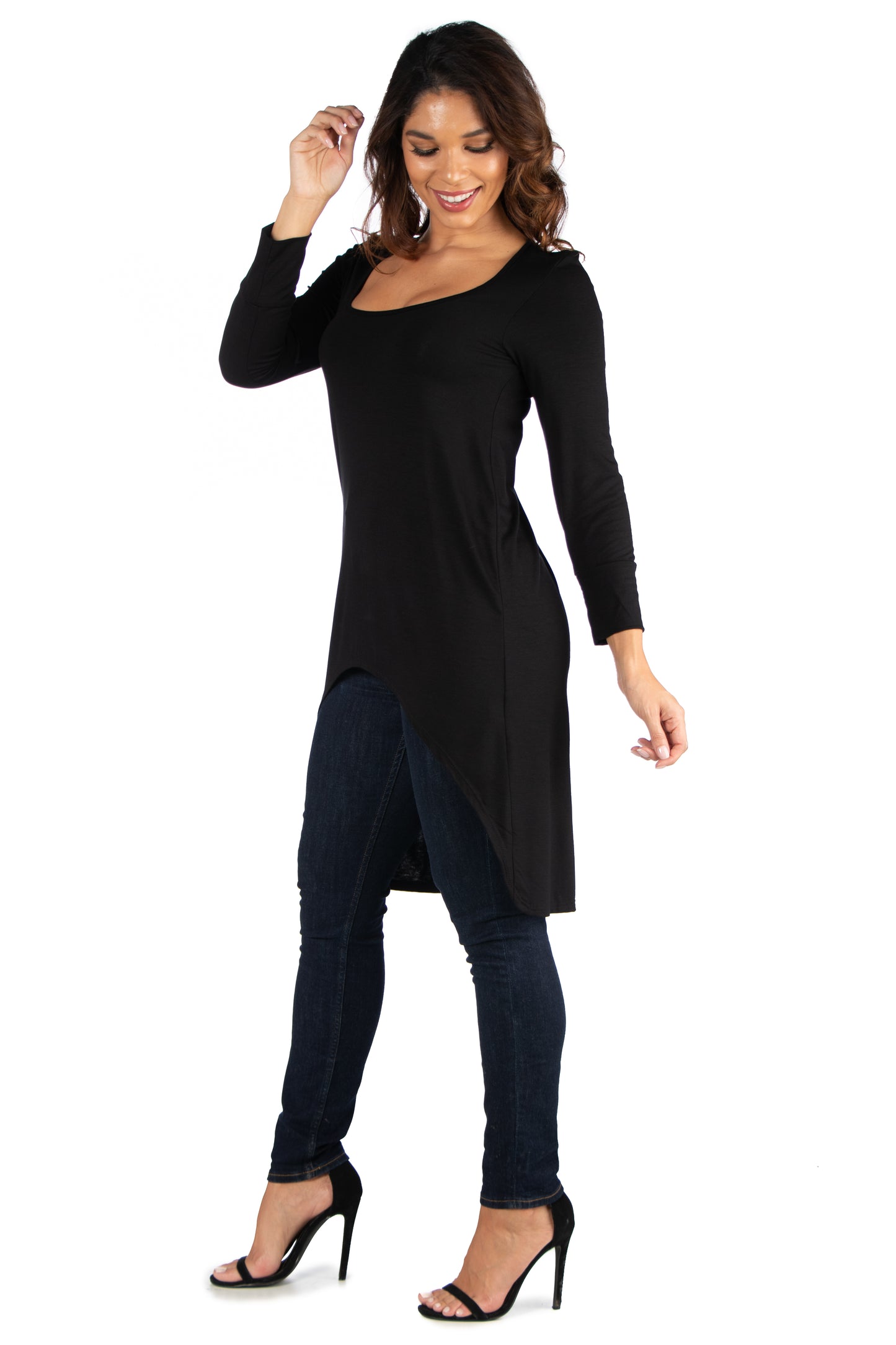 Womens Missy Long Sleeve Hi Low Tunic Top