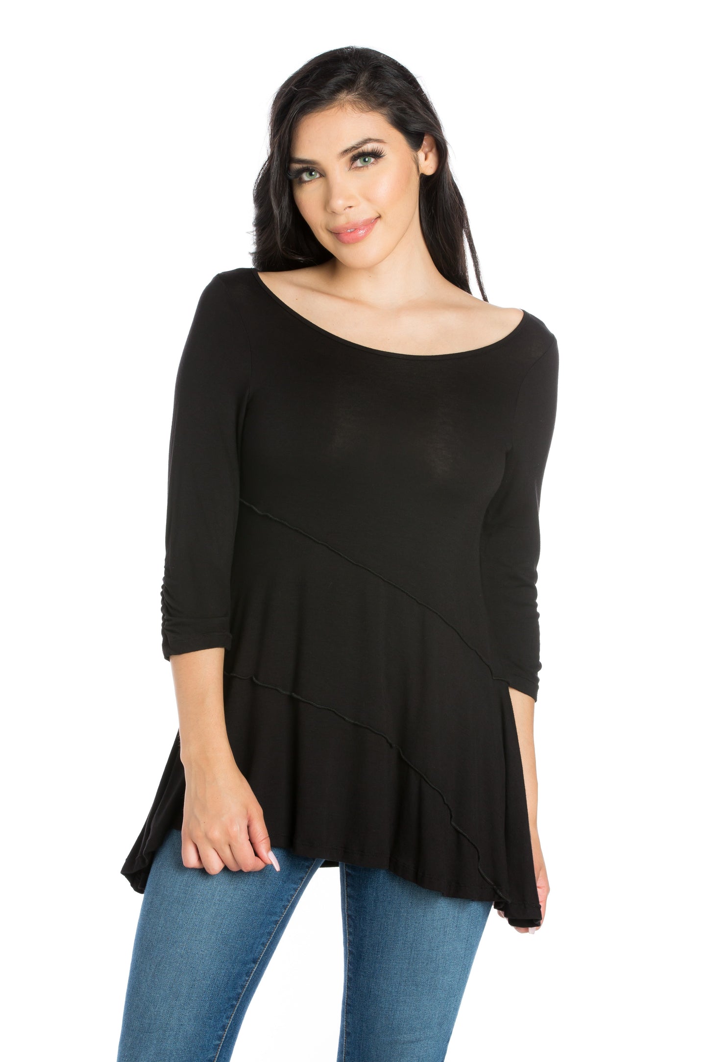 Womens Missy Ruched Sleeve Swing Tunic Top